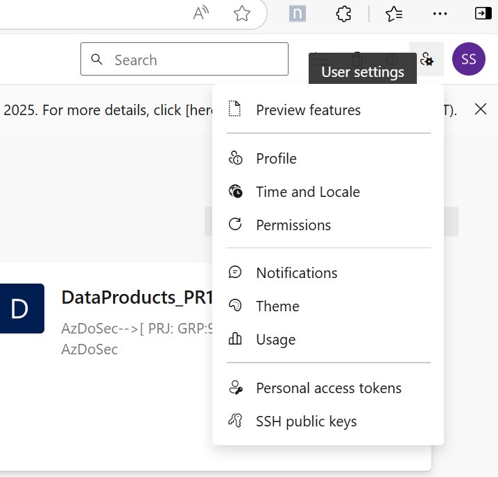 User Settings and Personal Access Tokens